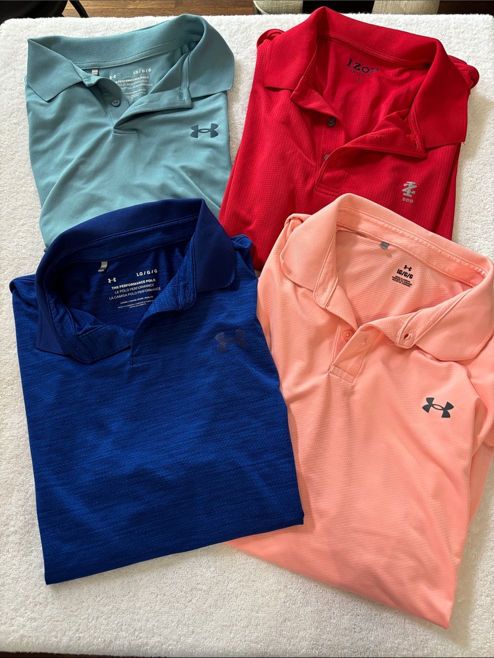 Under Armour Izod Golf Polo Shirt Pack — Teal, Red, Blue, Peach